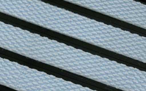 Close up image of Baby Blue Superguard inserts in Black ARCHIMAT aluminium architectural matting