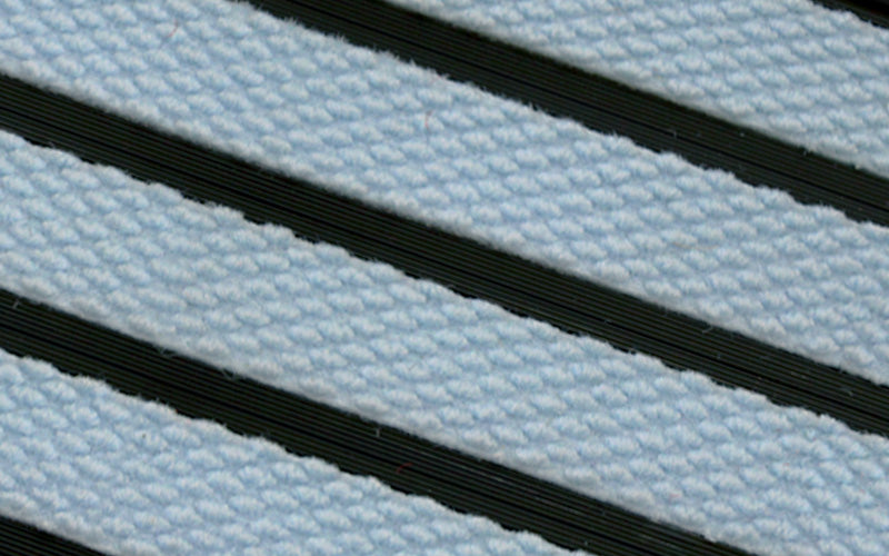 Close up image of Baby Blue Superguard inserts in Black ARCHIMAT aluminium architectural matting