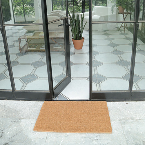 Insitu product image of natural coir matting at front entrance of modern house
