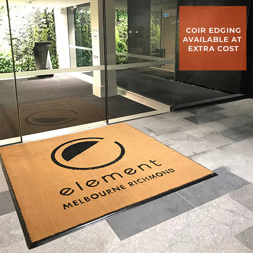 Insitu product image of natural Coir matting with Edging at hotel entrance
