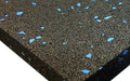 Close up image of black with blue Flecked, Rubber Commercial Gym mat