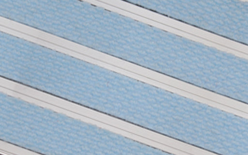 Close up image of Baby Blue Superguard inserts in Silver ARCHIMAT aluminium architectural matting