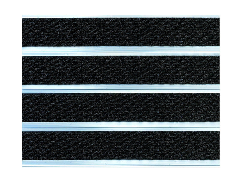 ARCHIMAT aluminium architectural matting with Black Superguard inserts on silver rail, made to measure