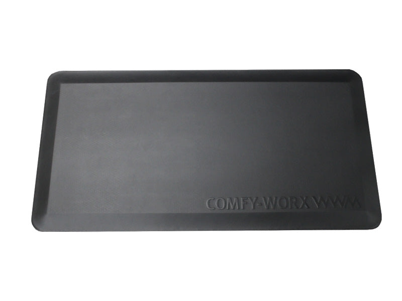 Full product image of the black Sit Stand Desk Mat, a 500mm x 1000mm cushioned anti-fatigue mat for standing desks