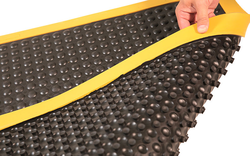 Backing image of anti-fatigue, black and yellow, rubber Supreme Comfort Mat