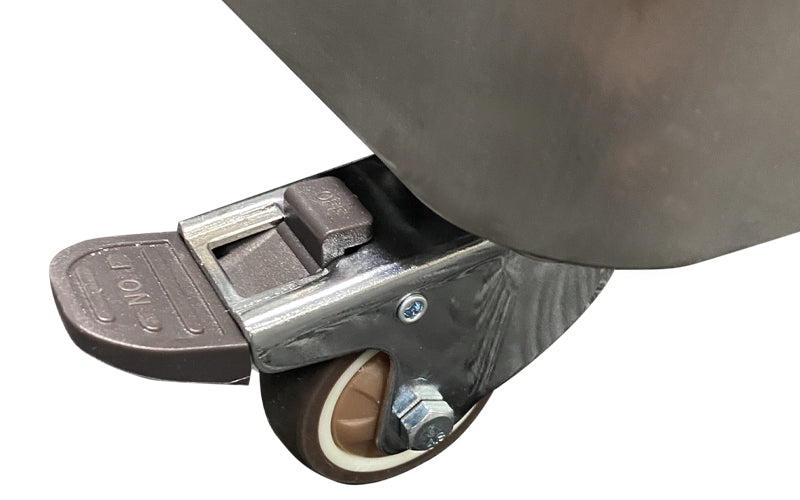 close up image of lockable wheel on umbrella dryer