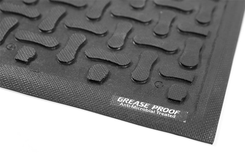 Corner close up image of the grease proof rubber material and low profile edging
