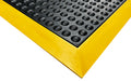 Corner image of the supreme comfort mat with yellow safety borders. The Mat Group AUS.