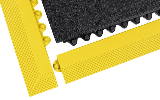 Corner product image of yellow rubber ramps for 24/Seven Interlocking Rubber Mat - Solid