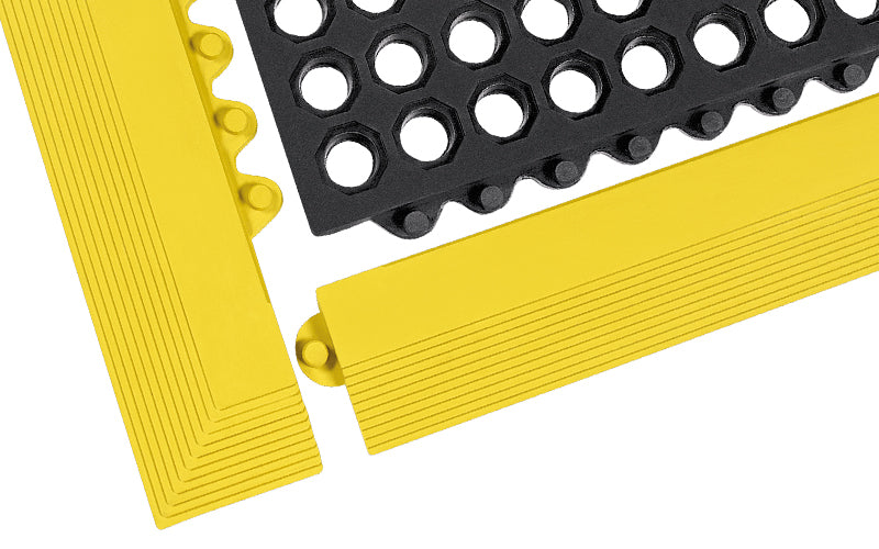 Corner product image of yellow rubber ramps for 24/Seven Interlocking Rubber Mats - Holes