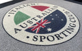 Close up of PrintScraper Logo Mat for sporting club