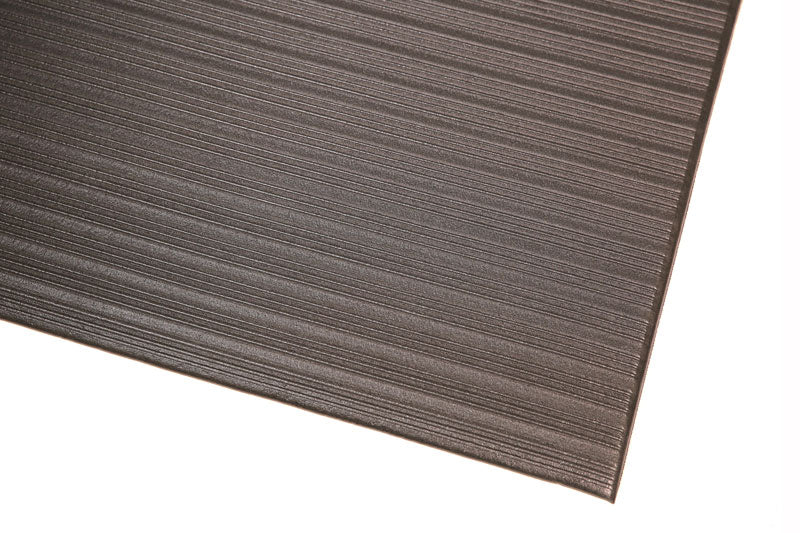 Corner product image of black, anti-fatigue Ribbed Cushion Mat