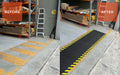 Before and After product image of non-slip, black and yellow Smartgrip Industrial matting Roll used in warehouse