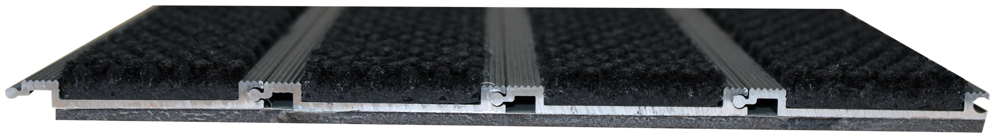 Side profile of the ARCHIMAT aluminium tread rail system with black carpet inserts