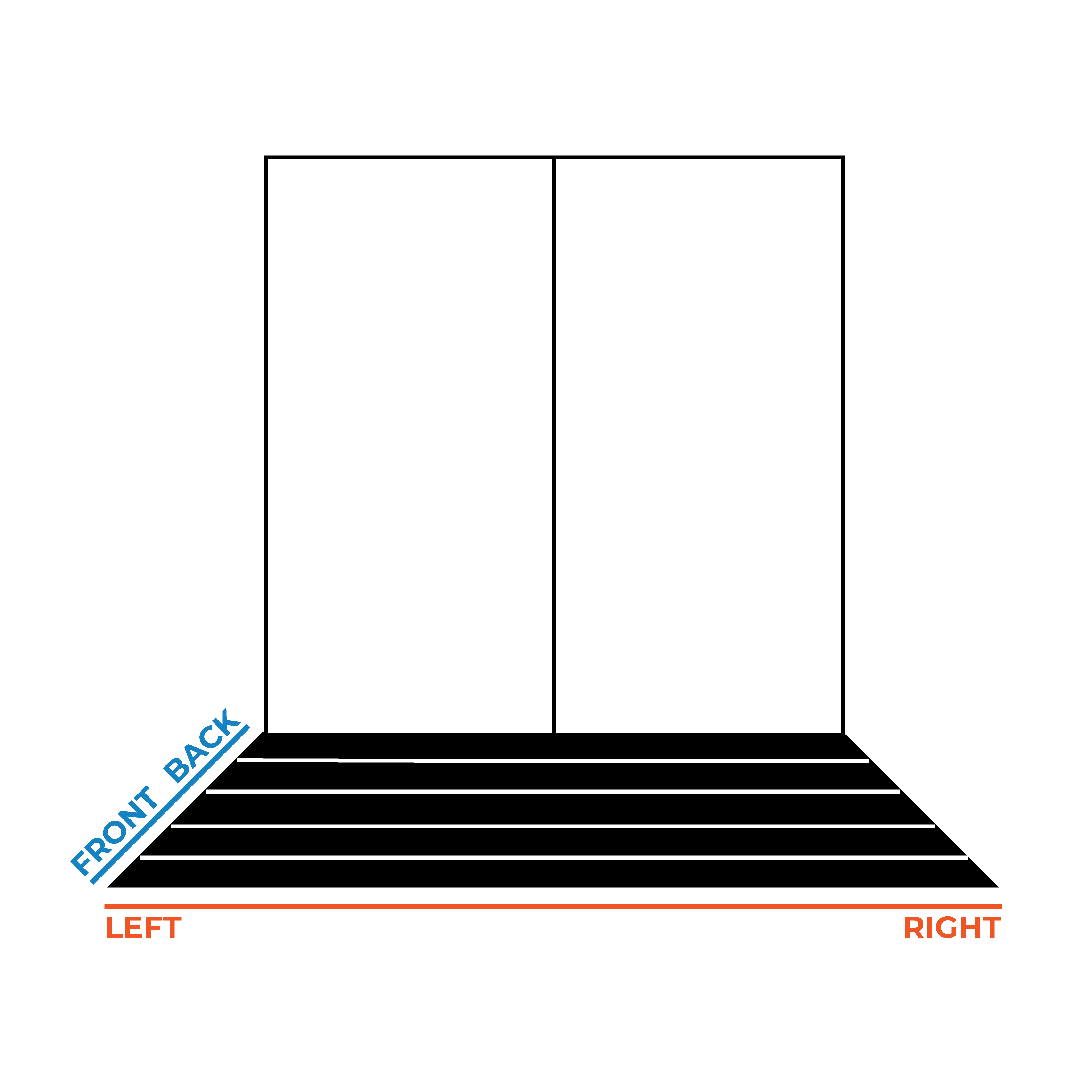 Length is measured left to right, width front to back